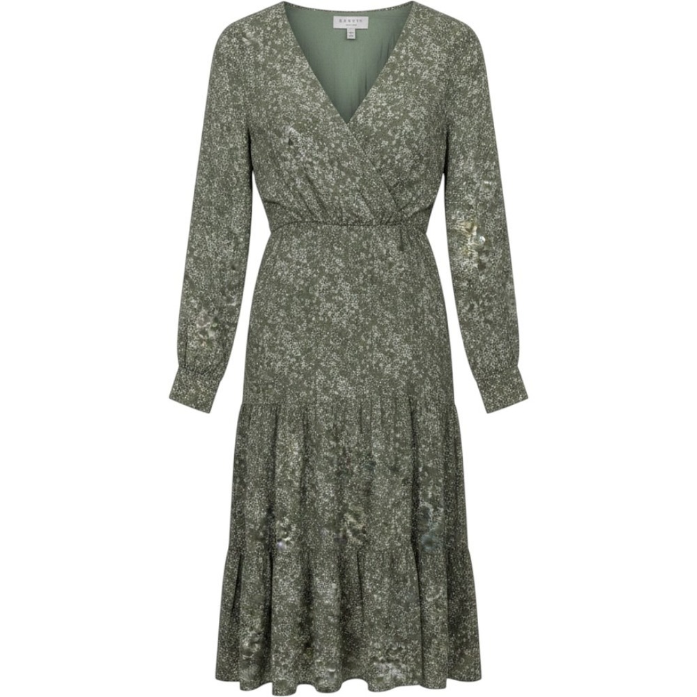 Hayden Los Angeles Midi Dress Women Medium Green Floral‎ Surplice Tiered Boho
